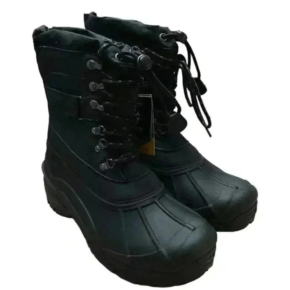 Khombu Men 13 Waterproof Insulated Lace Up Drawstring Snow Boots Black Vegan NEW - Picture 1 of 8